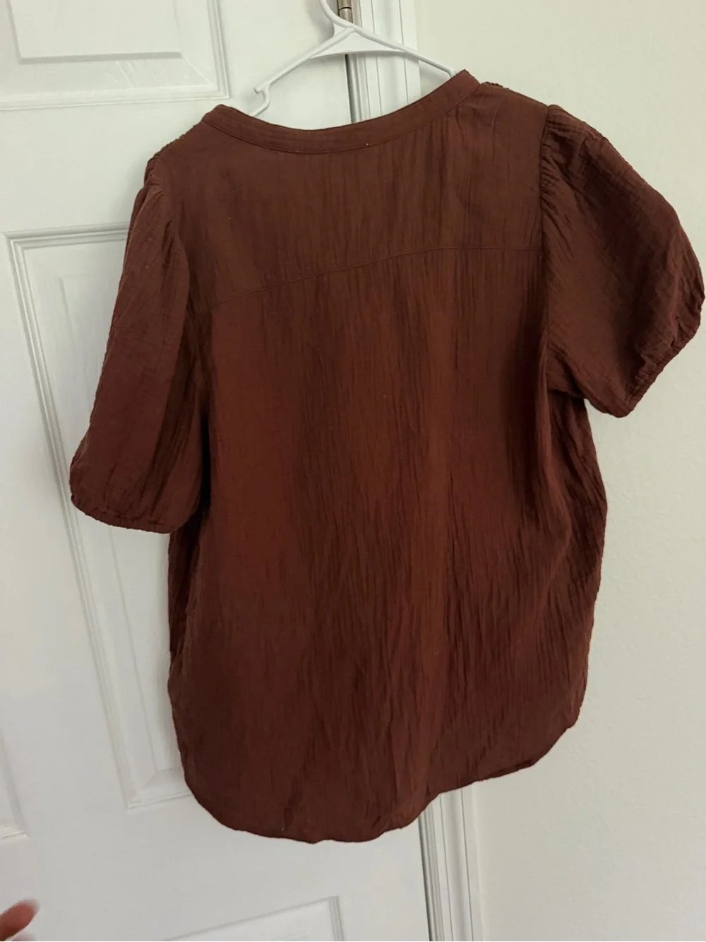 J.Crew Brown Cotton Gauze Puff Short Sleeve Henley Blouse Top Size L
